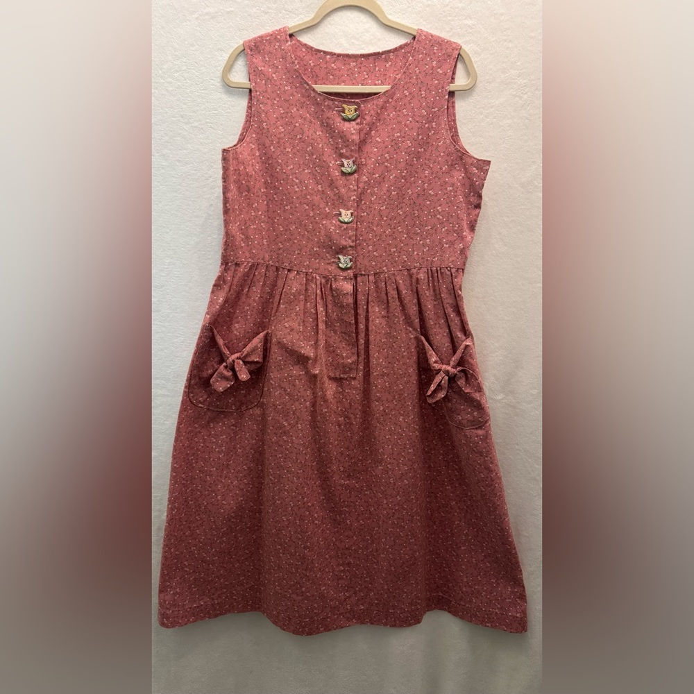 Handmade Calico Jumper Dress Unique Buttons Bow Grandmacore Cottagecore  XL